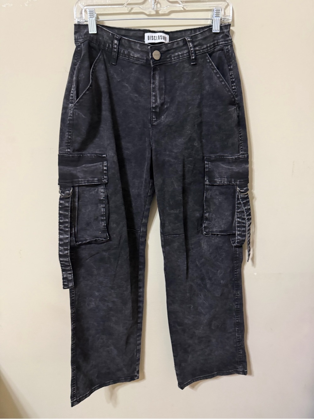 Disclosure women’s 5/27 Black Washed Wide-Leg Cargo Jeans emo goth trendy euc